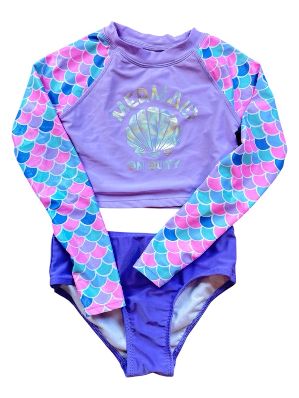 Girls Mermaid Swimsuit 2 piece Rash Guard Bathing Suit Purple/Pink/Blue Size 7